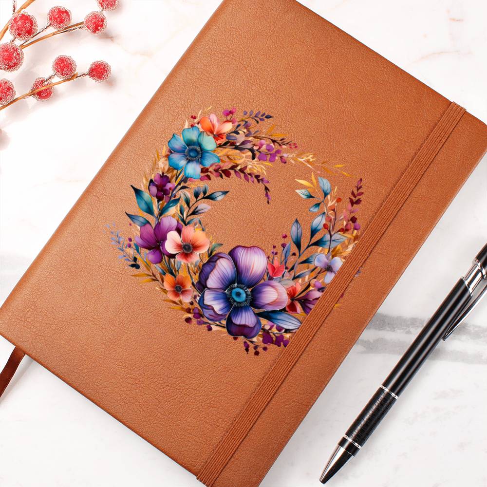 Floral Flower Wreath 067 - Vegan Leather Journal