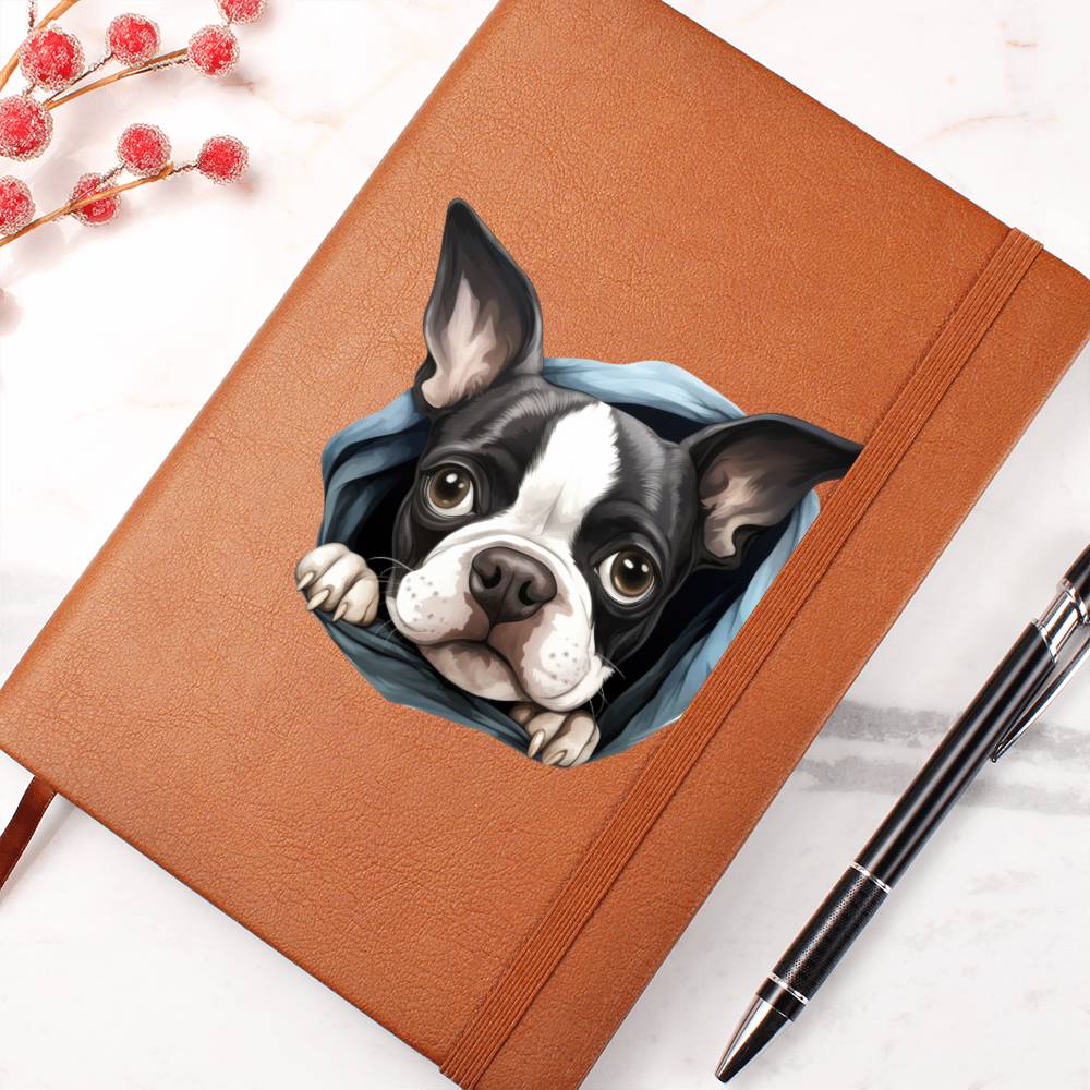 Boston Terrier Peeking - Vegan Leather Journal