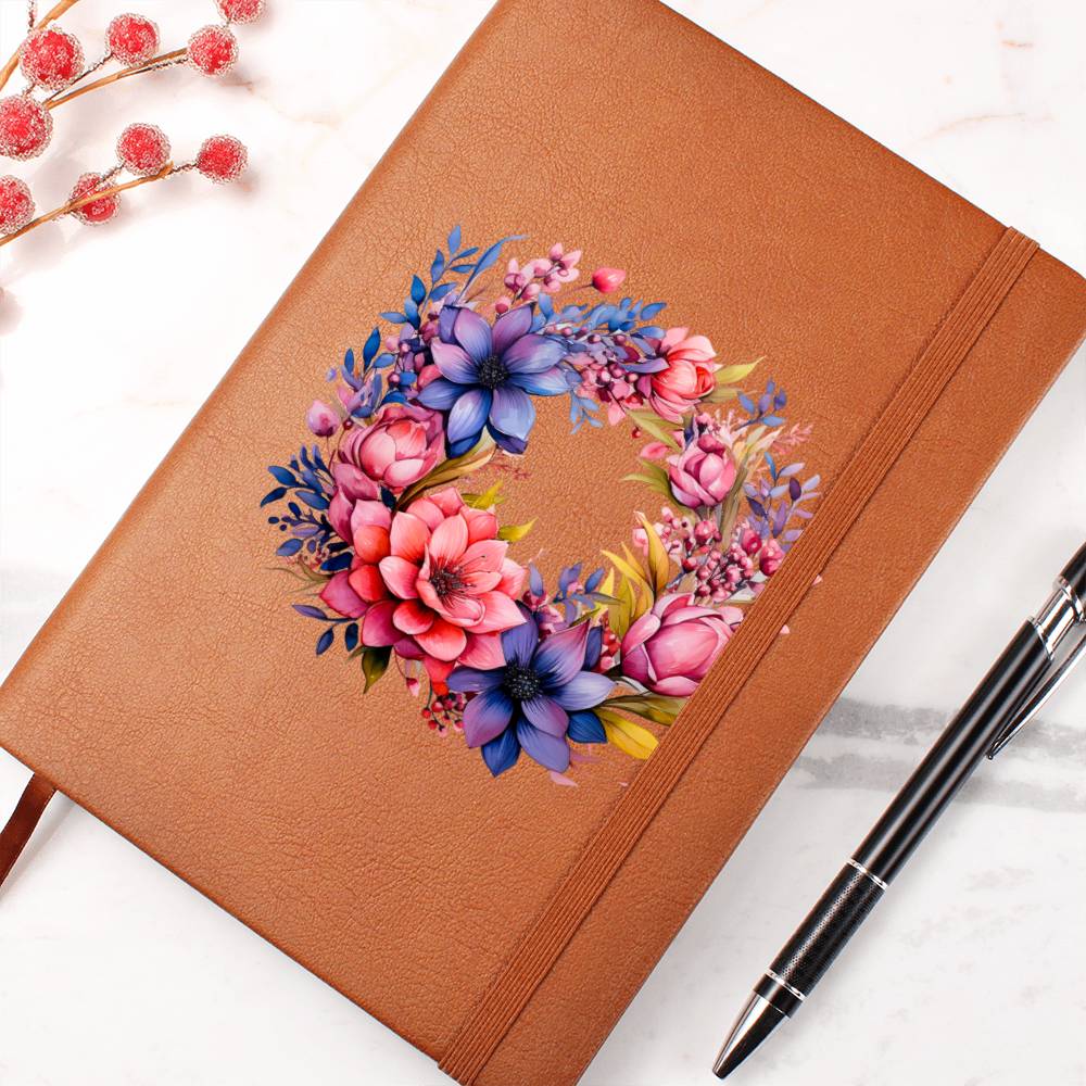 Floral Flower Wreath 082 - Vegan Leather Journal