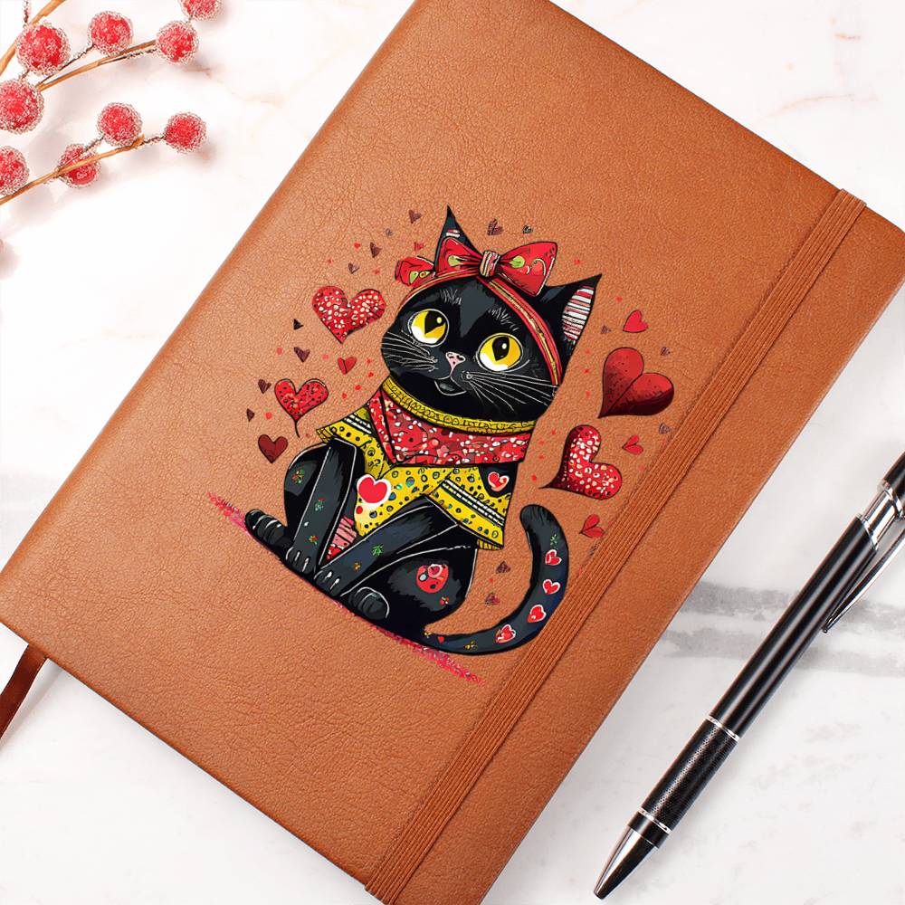 Valentine's Day Black Cat 058 - Vegan Leather Journal