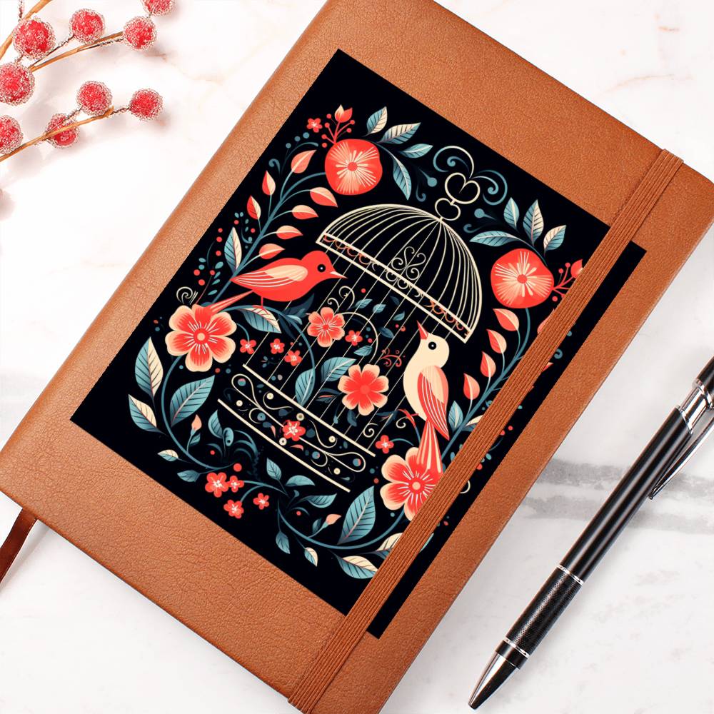Birds And Floral Design 160 - Vegan Leather Journal