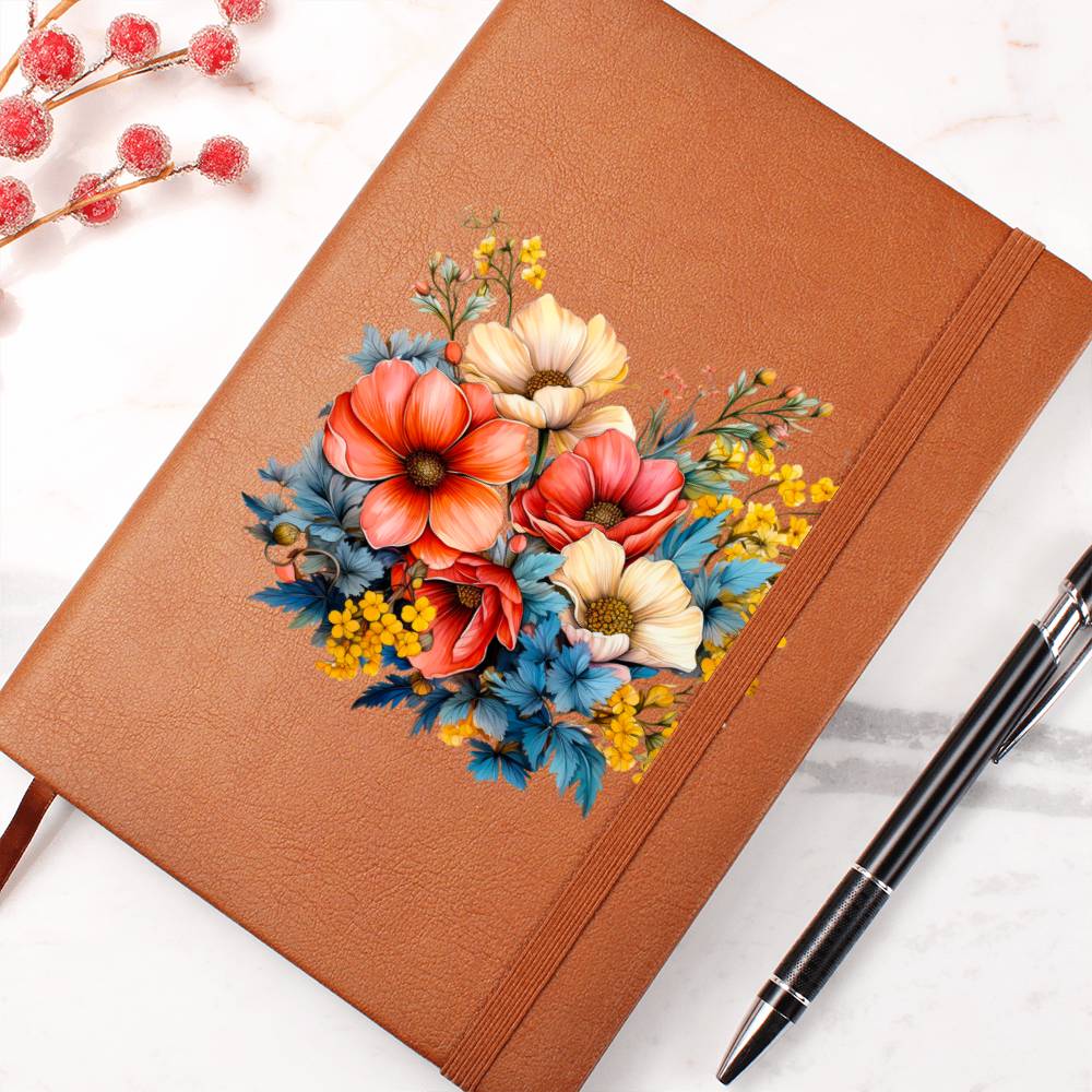 Floral Flower Wreath 004 - Vegan Leather Journal