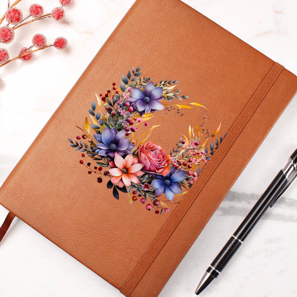Floral Flower Wreath 135 - Vegan Leather Journal