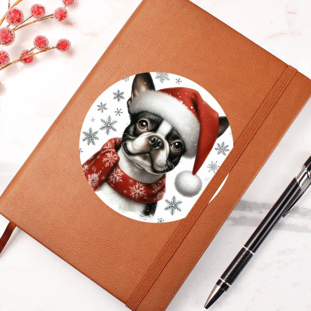 Christmas Dog - Boston Terrier - Vegan Leather Journal