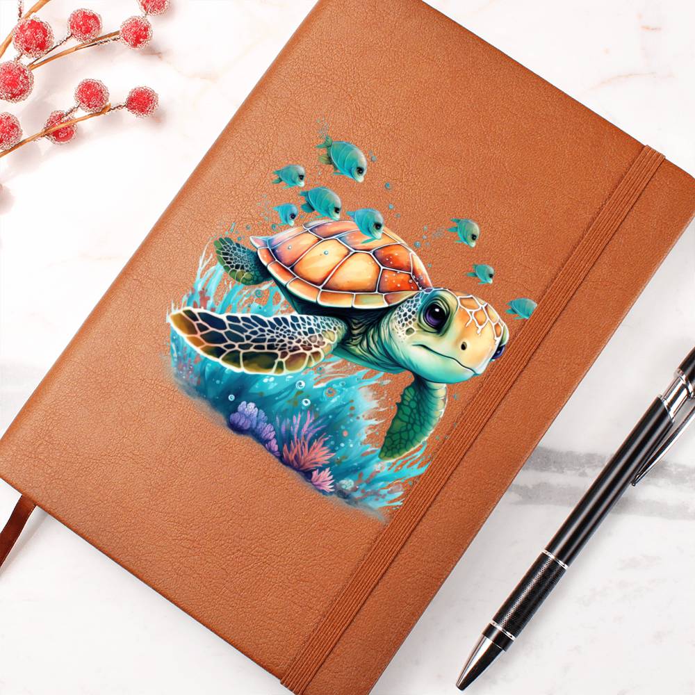 Cute Sea Turtle 001 - Vegan Leather Journal
