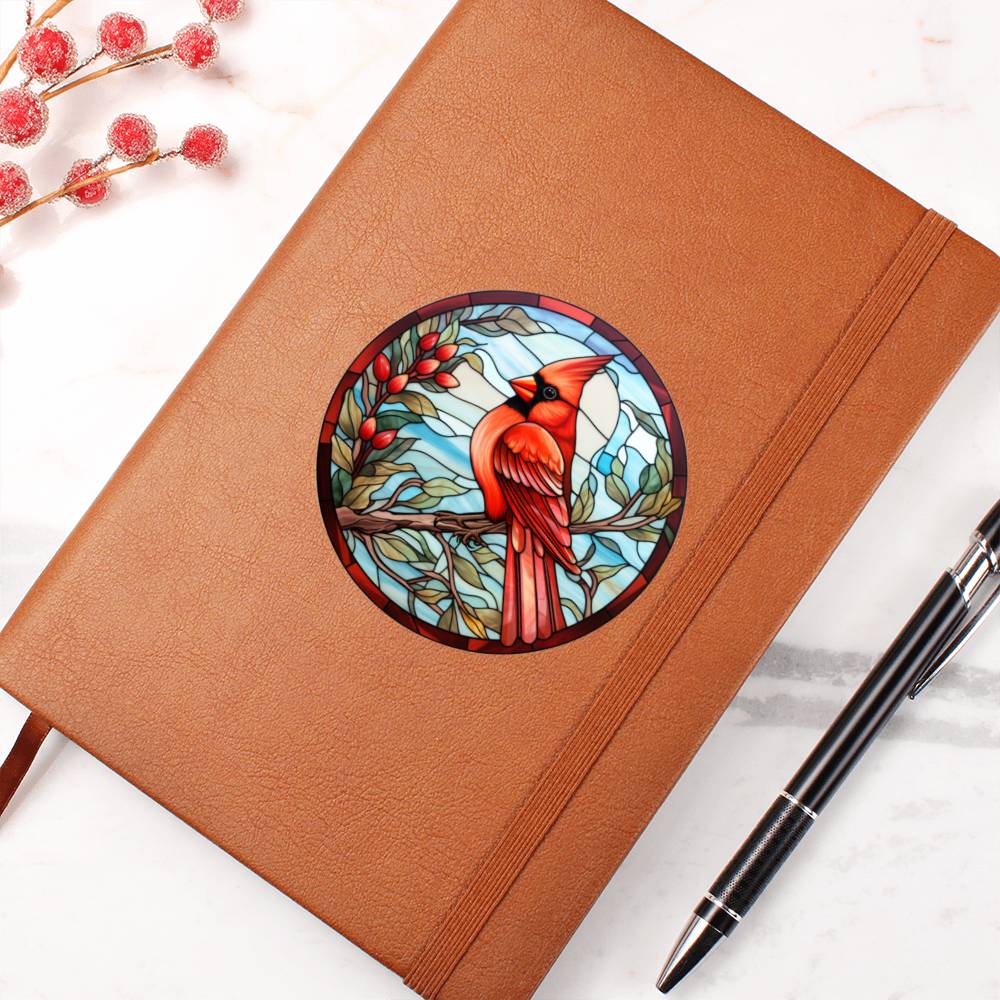 Christmas Red Cardinal Stained Glass Design 014 - Vegan Leather Journal