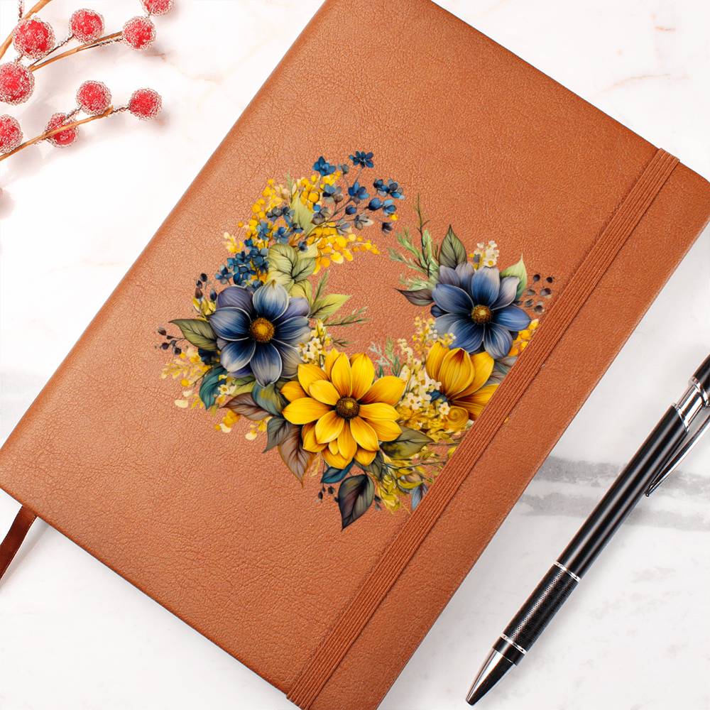 Floral Flower Wreath 008 - Vegan Leather Journal