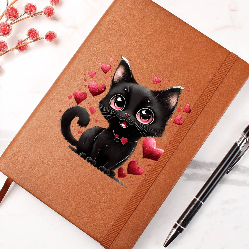 Valentine's Day Black Cat 062 - Vegan Leather Journal
