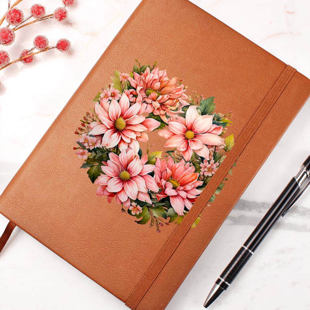 Floral Flower Wreath 147 - Vegan Leather Journal