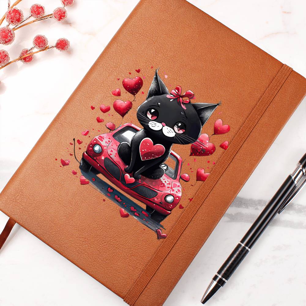 Valentine's Day Black Cat 071 - Vegan Leather Journal