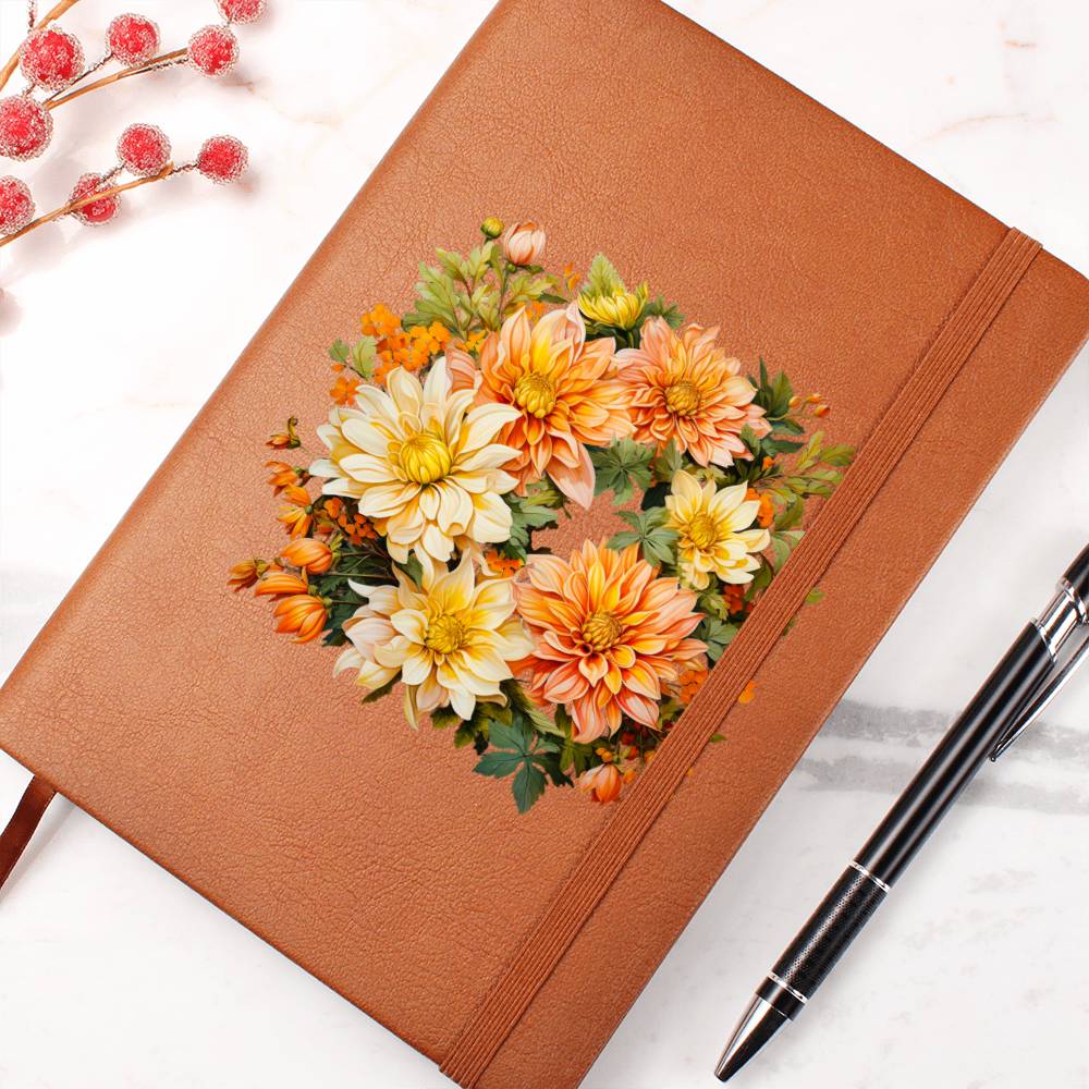 Floral Flower Wreath 146 - Vegan Leather Journal