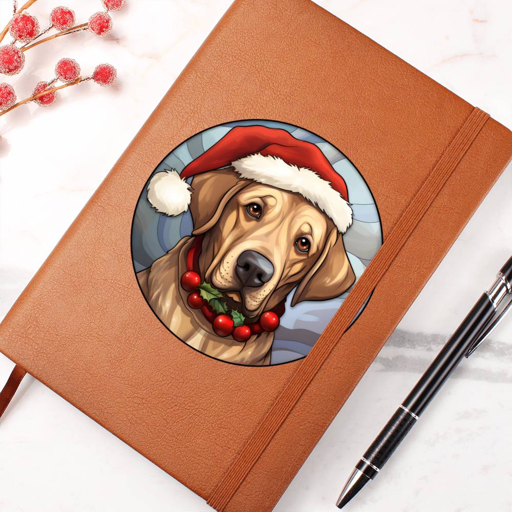Dog Stained Glass Christmas Design 003 - Vegan Leather Journal