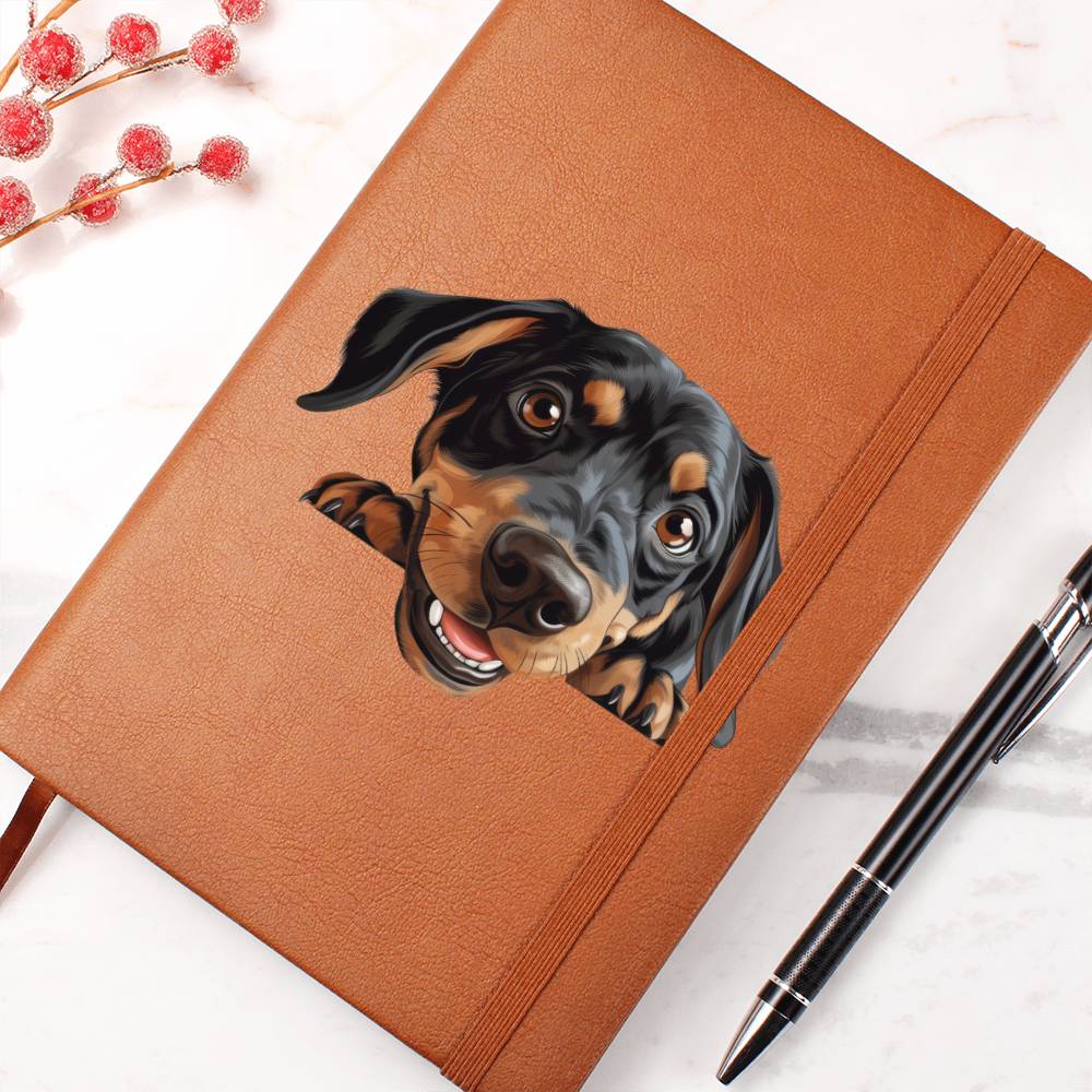 Austrian Black and Tan Hound Peeking - Vegan Leather Journal