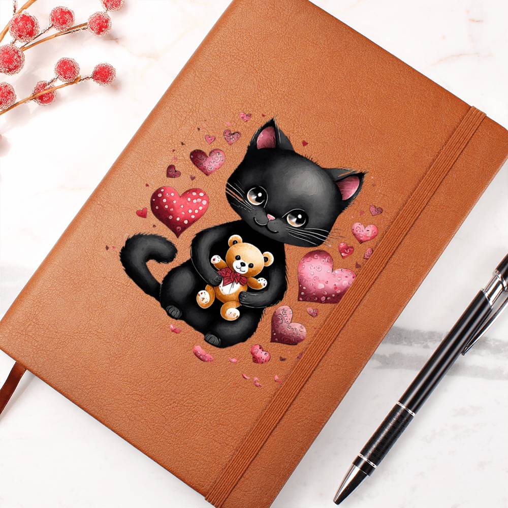 Valentine's Day Black Cat 079 - Vegan Leather Journal