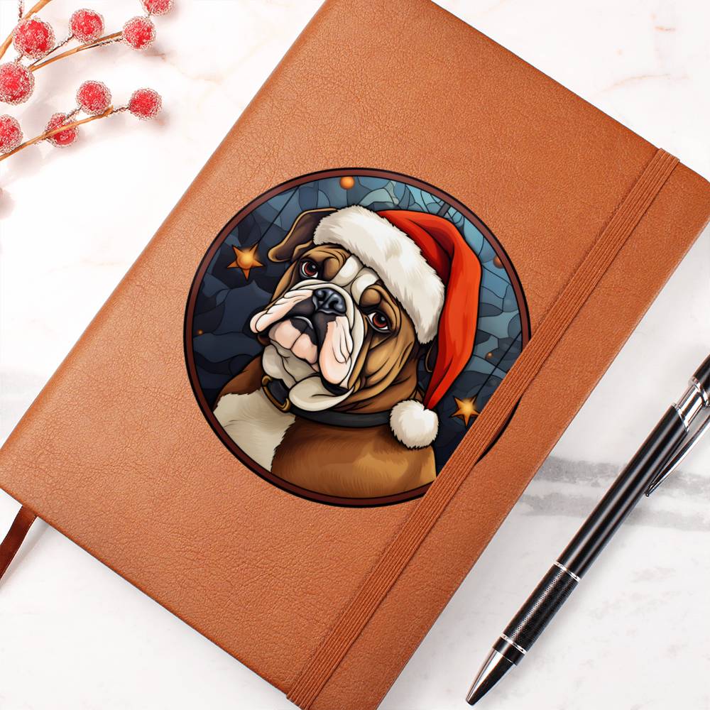 Dog Stained Glass Christmas Design 020 - Vegan Leather Journal