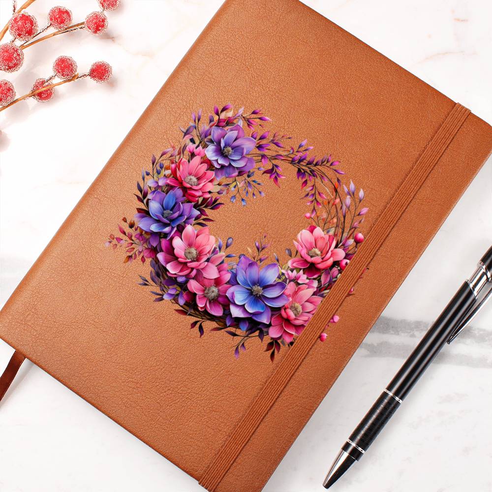 Floral Flower Wreath 075 - Vegan Leather Journal