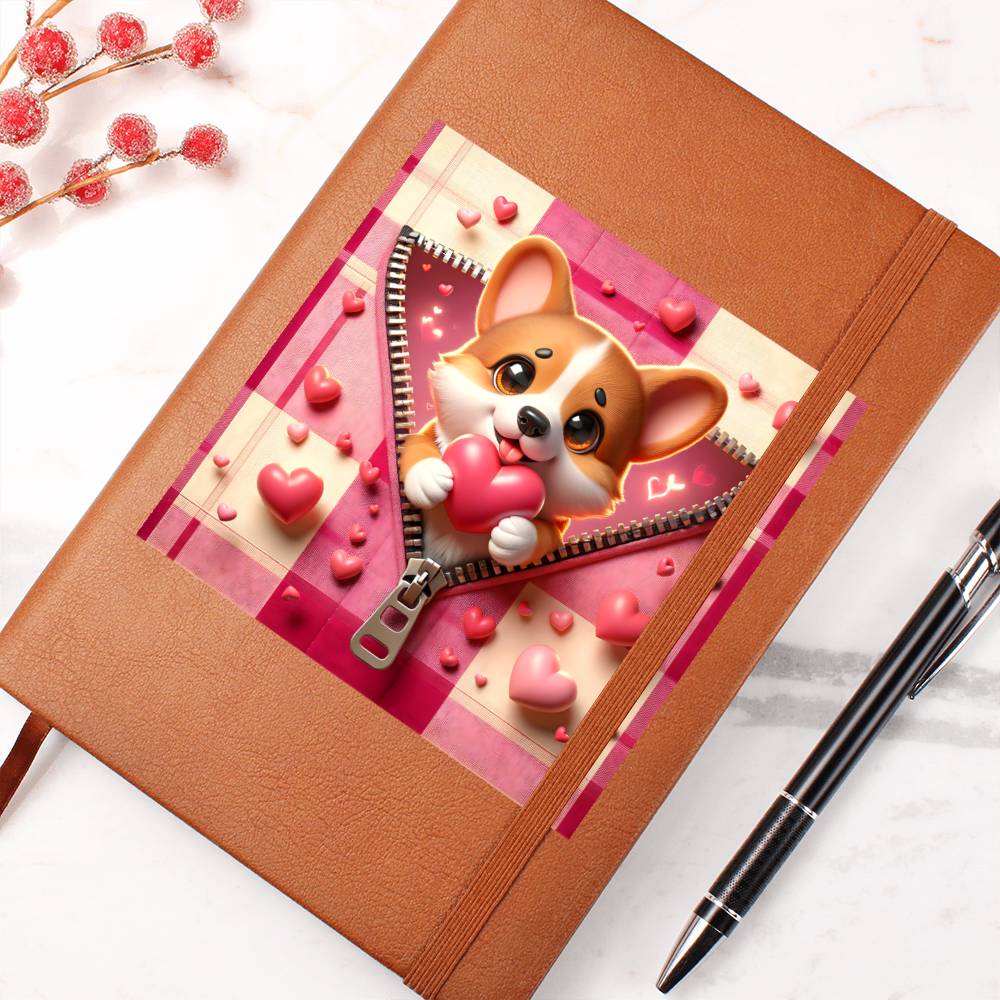 Valentine's Day Dog And Zipper 005 - Vegan Leather Journal