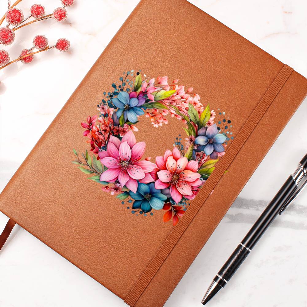 Floral Flower Wreath 021 - Vegan Leather Journal