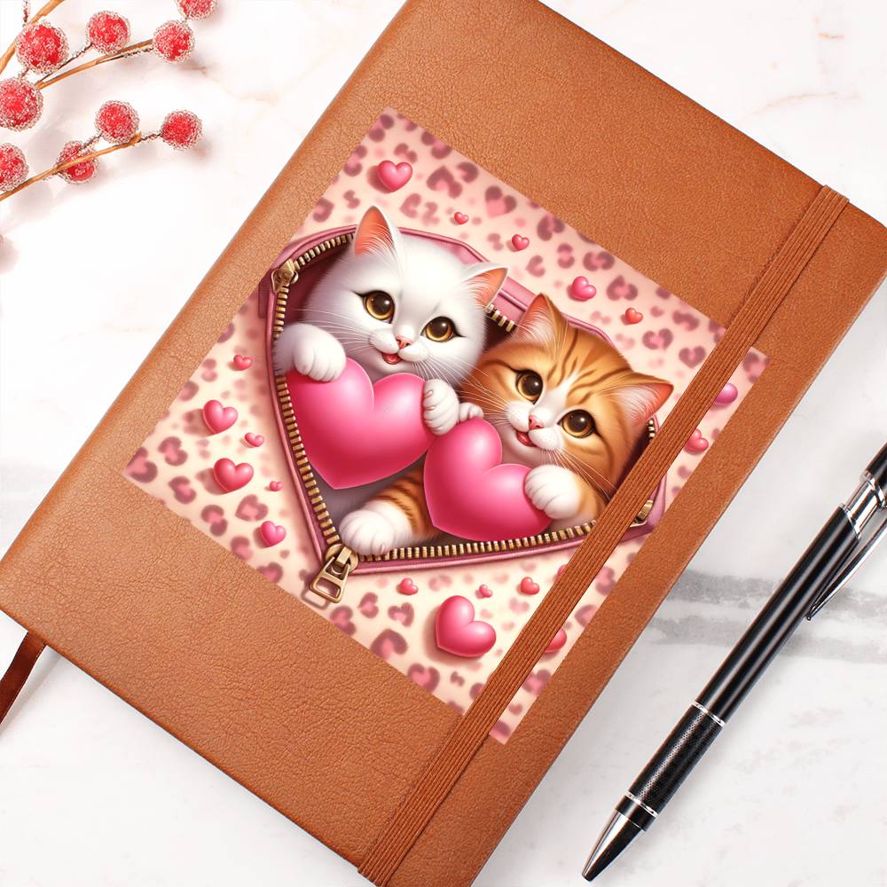 Valentine's Day Cat And Zipper 016 - Vegan Leather Journal