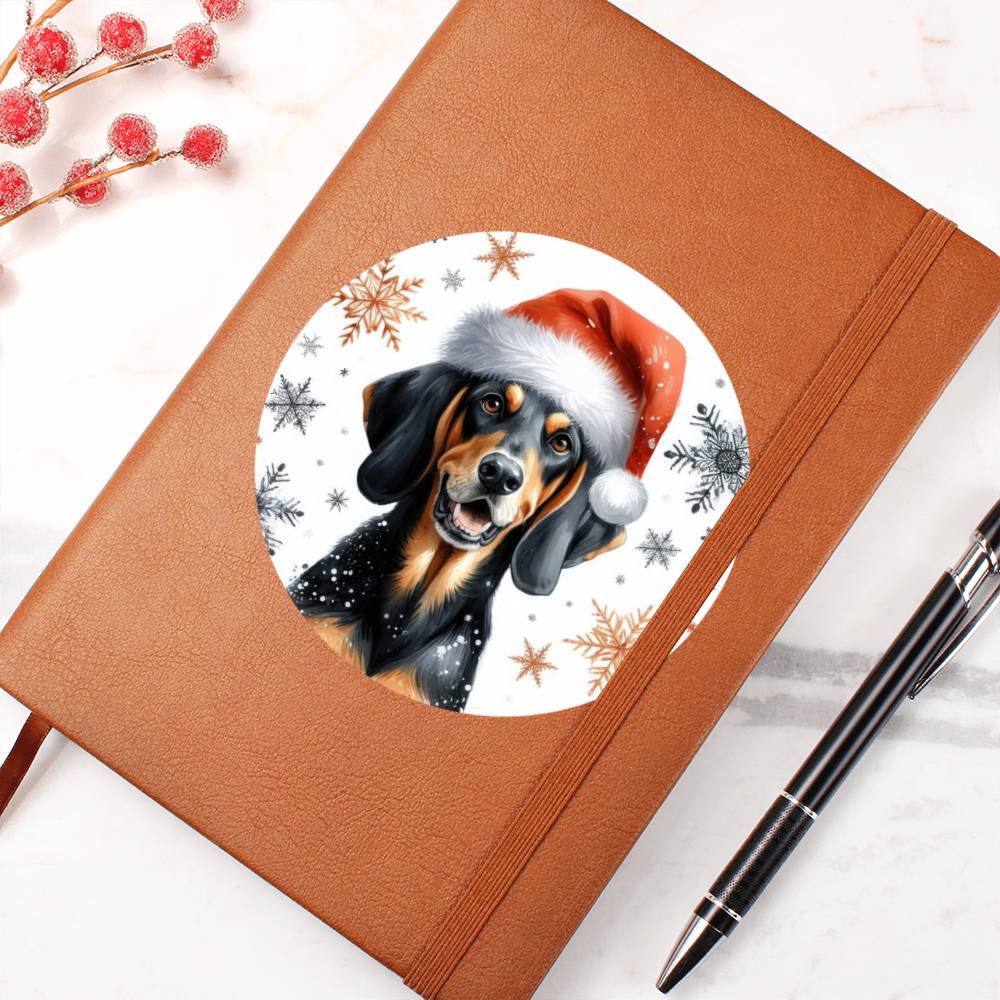 Christmas Dog - Black and Tan Coonhound - Vegan Leather Journal