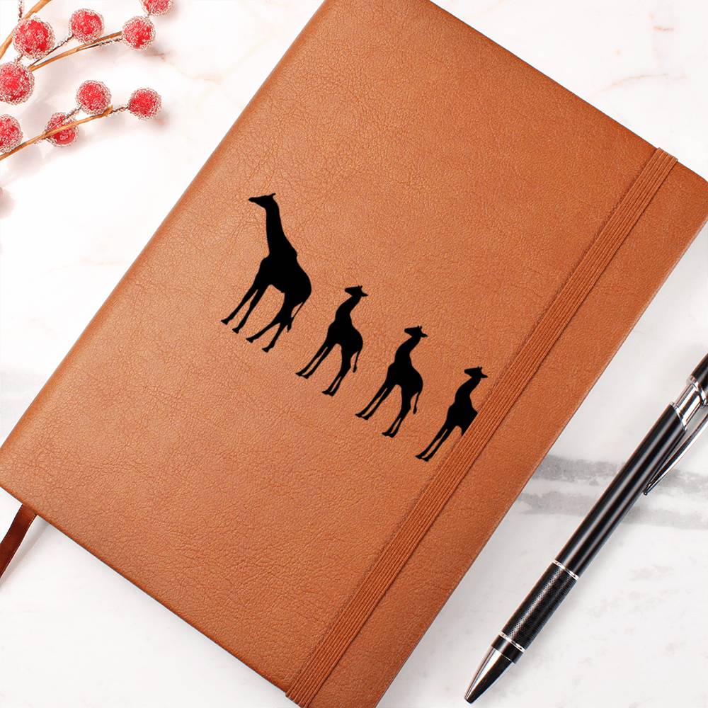 Mama Giraffe With 3 Calves - Vegan Leather Journal