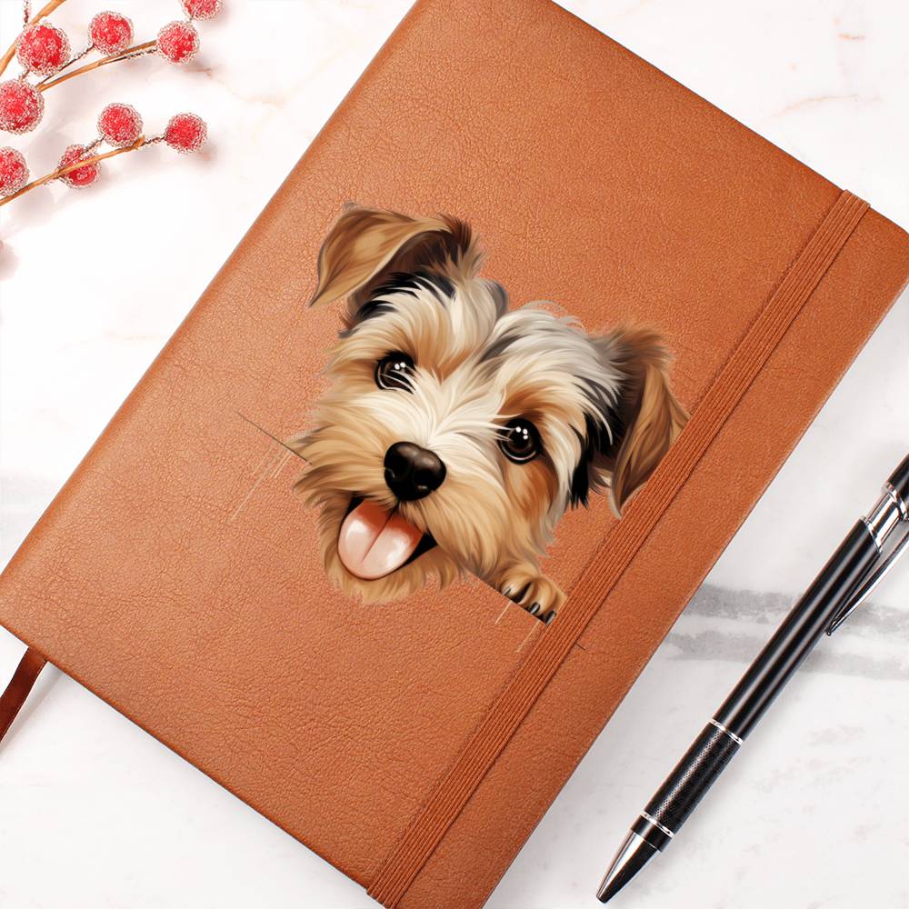 Biewer Terrier Peeking - Vegan Leather Journal