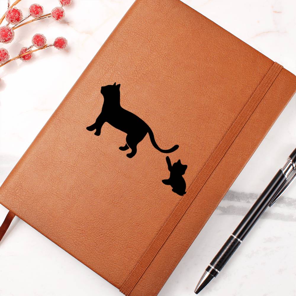 Mama Cat With 1 Kitten - Vegan Leather Journal