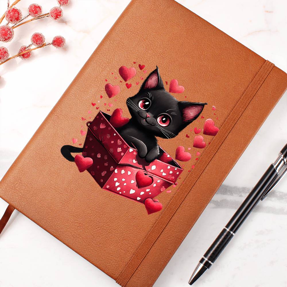 Valentine's Day Black Cat 040 - Vegan Leather Journal