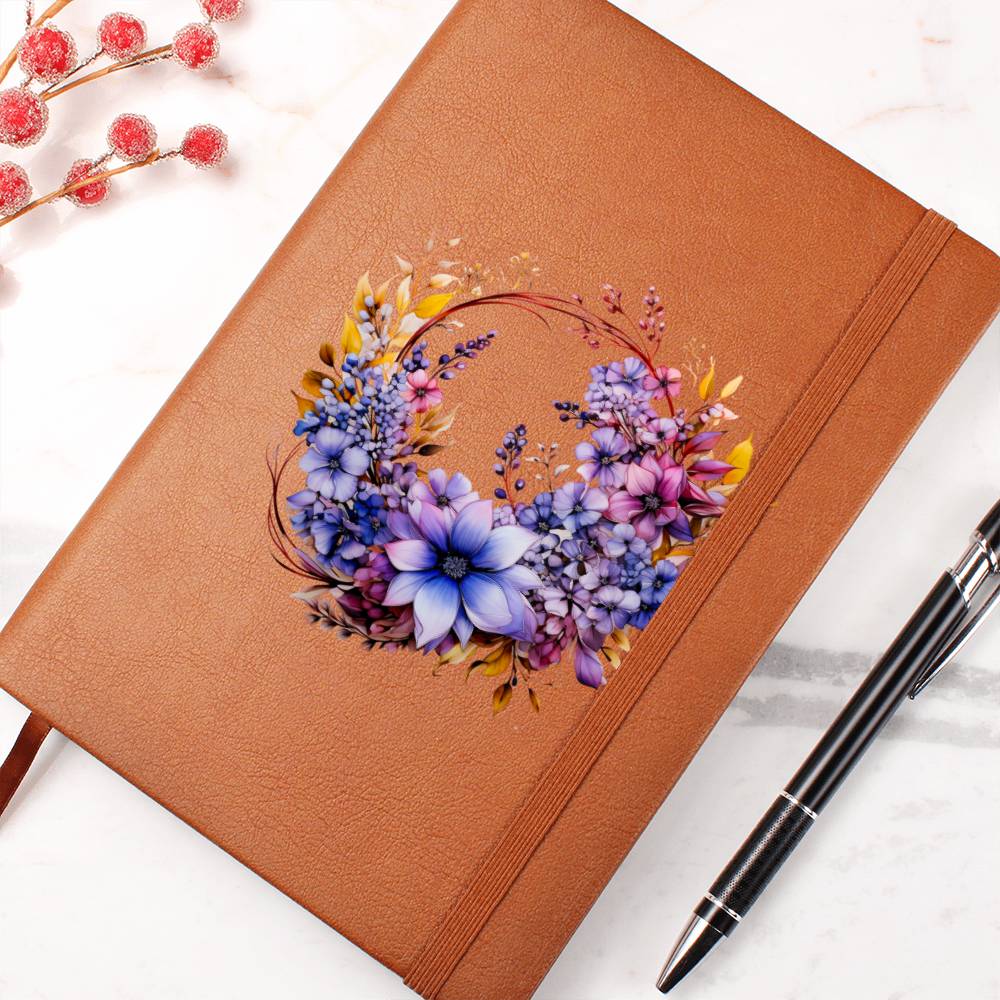 Floral Flower Wreath 027 - Vegan Leather Journal