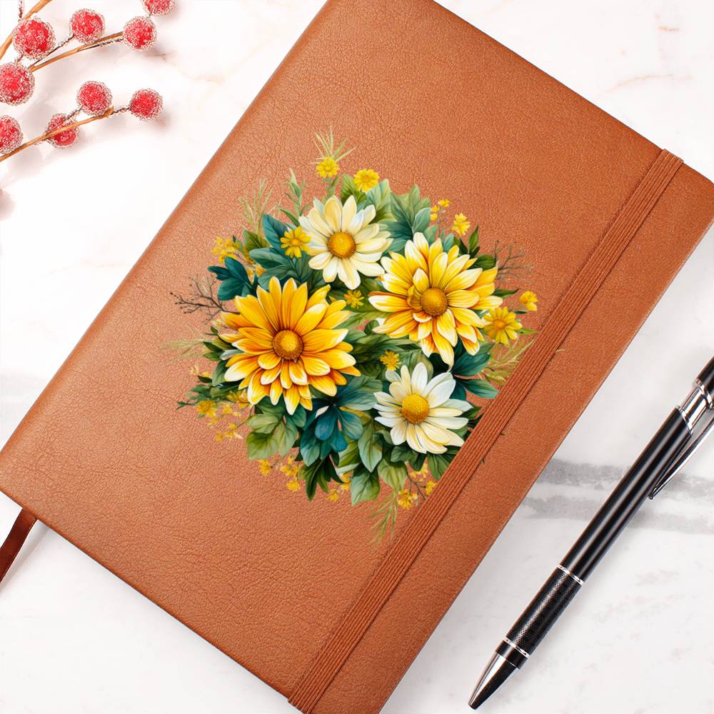 Floral Flower Wreath 037 - Vegan Leather Journal