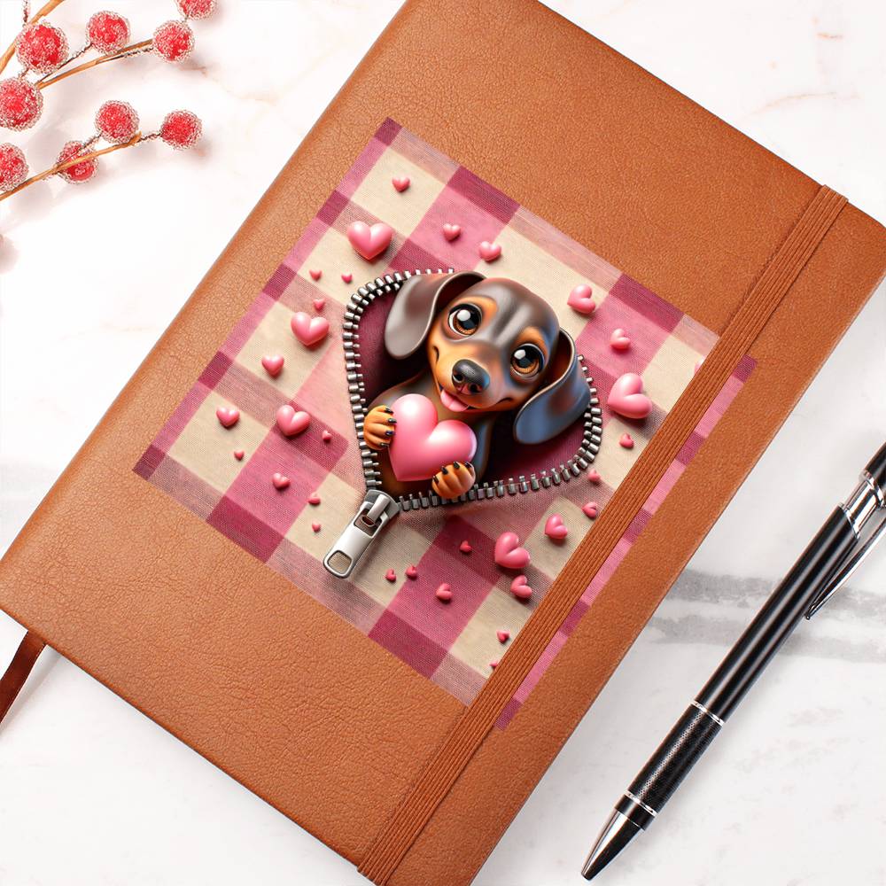 Valentine's Day Dog And Zipper 009 - Vegan Leather Journal