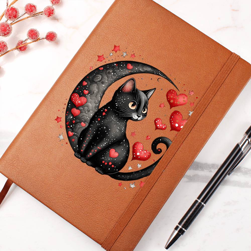 Valentine's Day Black Cat 041 - Vegan Leather Journal