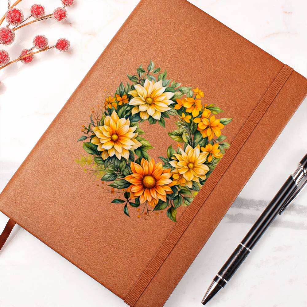 Floral Flower Wreath 144 - Vegan Leather Journal