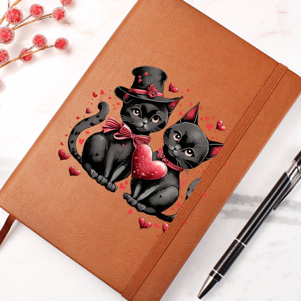 Valentine's Day Black Cat 014 - Vegan Leather Journal