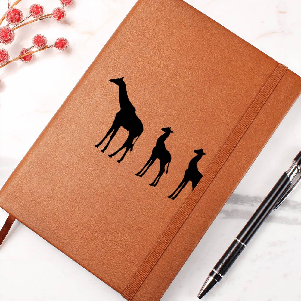 Mama Giraffe With 2 Calves - Vegan Leather Journal