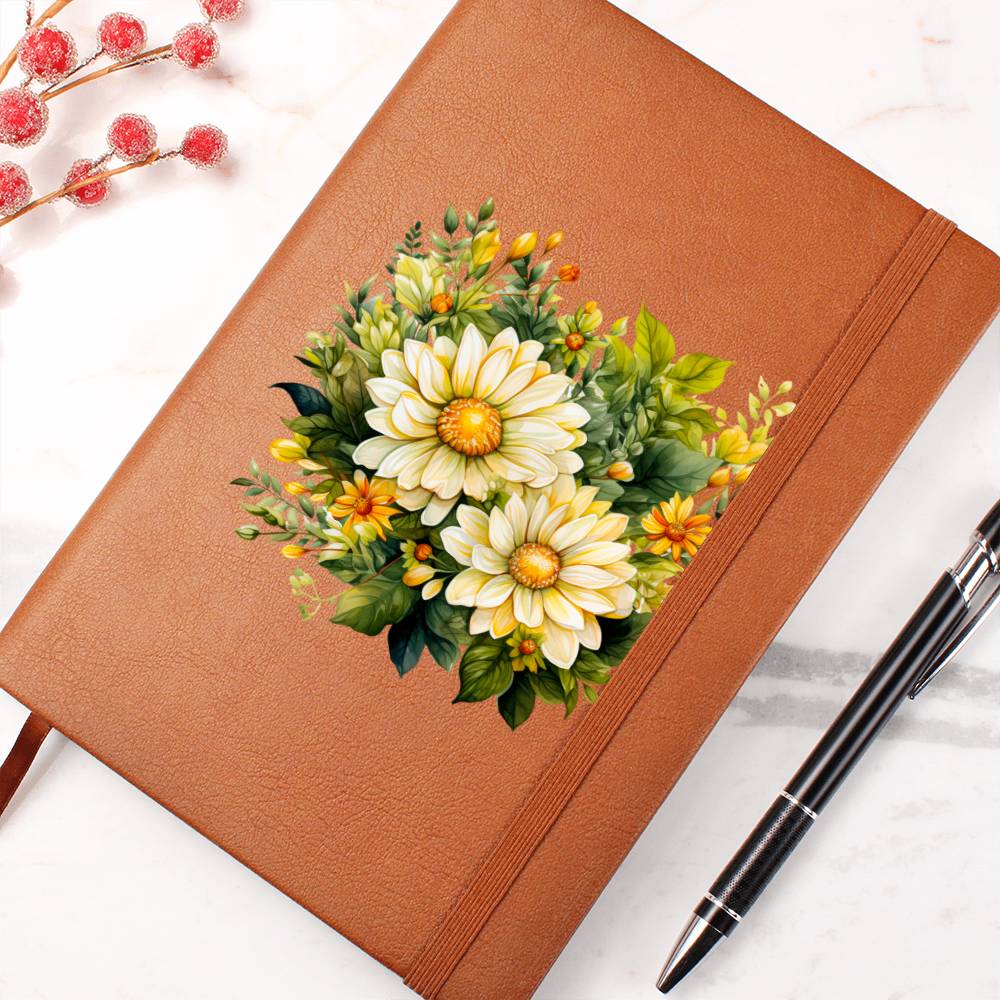Floral Flower Wreath 091 - Vegan Leather Journal