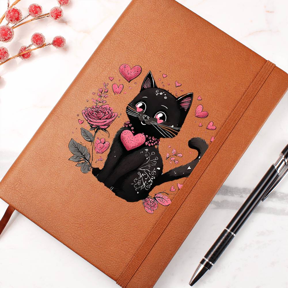 Valentine's Day Black Cat 036 - Vegan Leather Journal