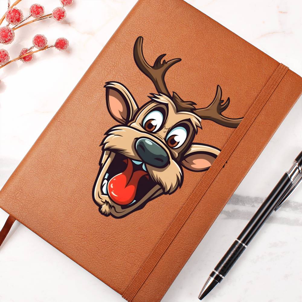 Funny Reindeer Face 15 - Vegan Leather Journal