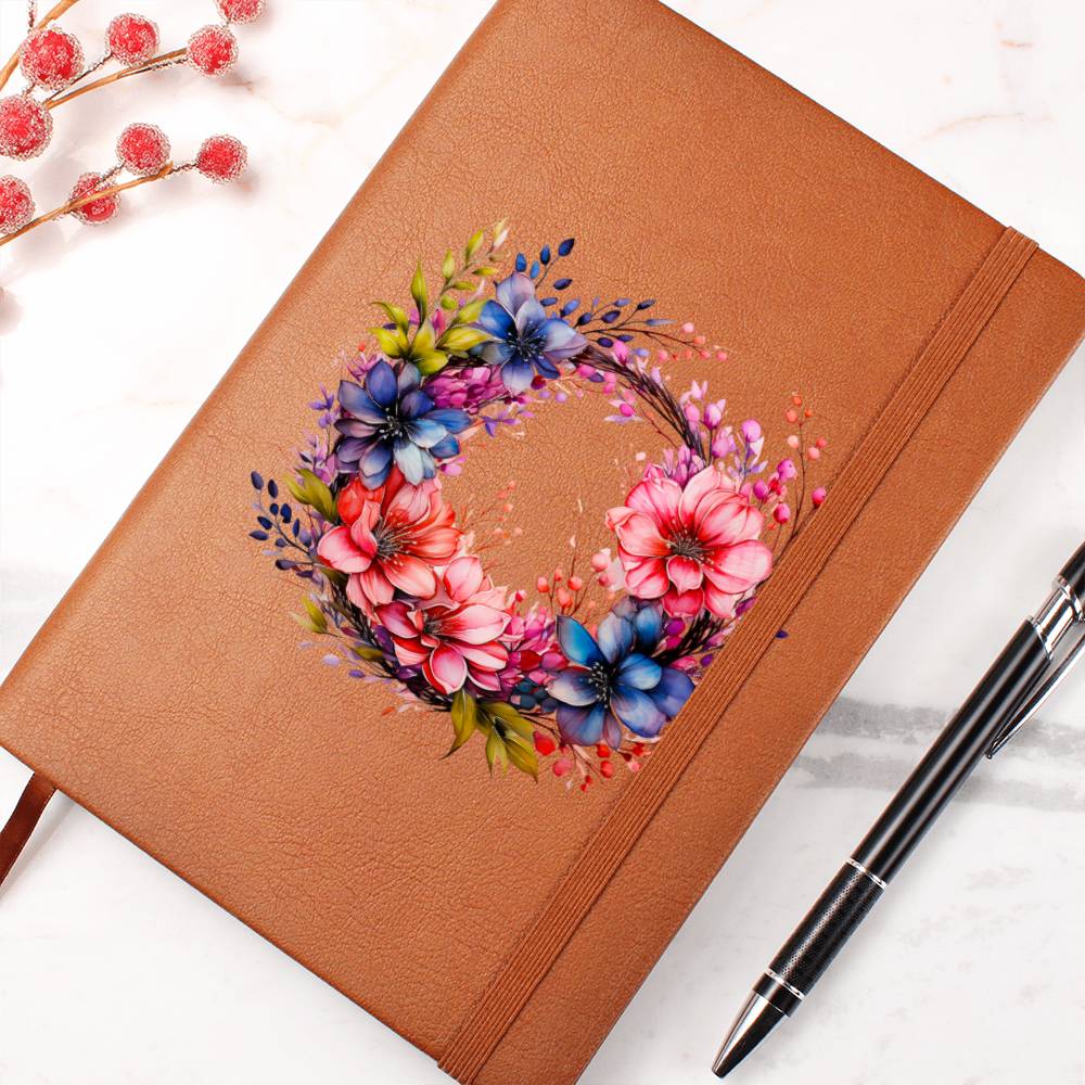 Floral Flower Wreath 129 - Vegan Leather Journal