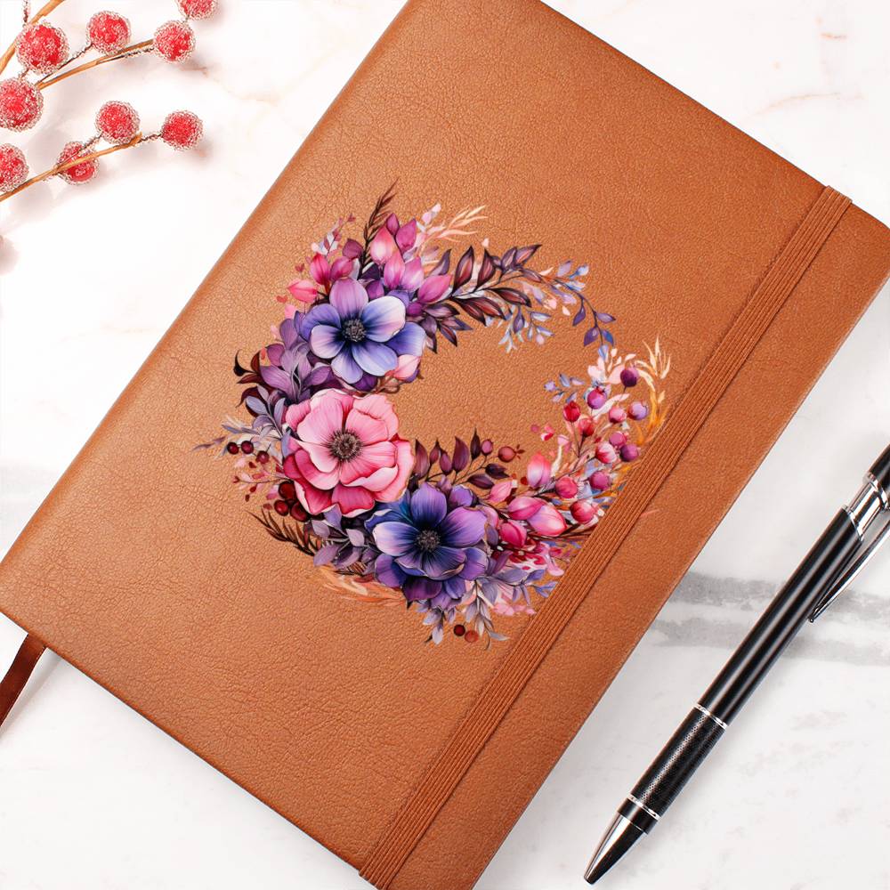 Floral Flower Wreath 028 - Vegan Leather Journal