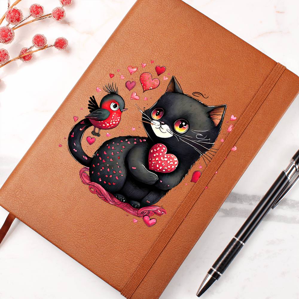 Valentine's Day Black Cat 044 - Vegan Leather Journal