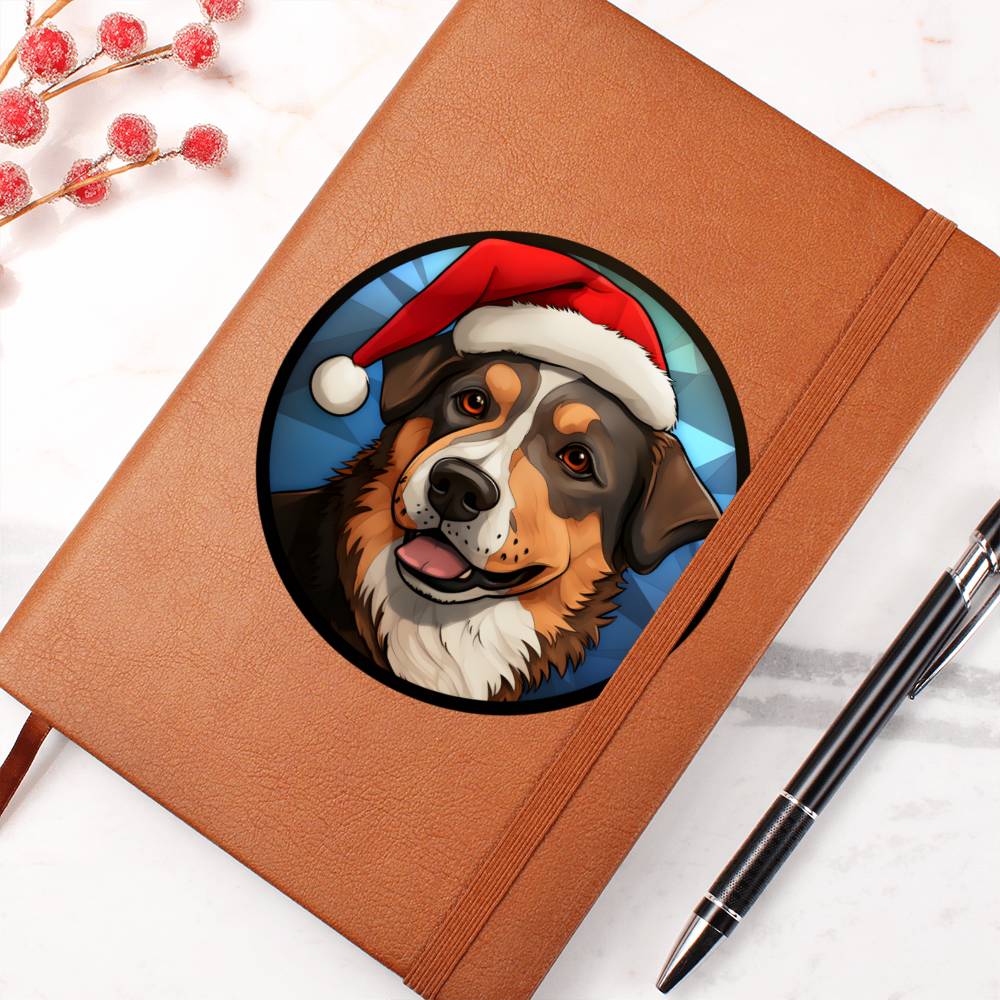 Dog Stained Glass Christmas Design 008 - Vegan Leather Journal