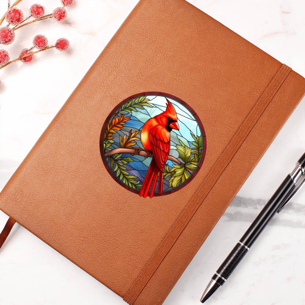 Christmas Red Cardinal Stained Glass Design 025 - Vegan Leather Journal