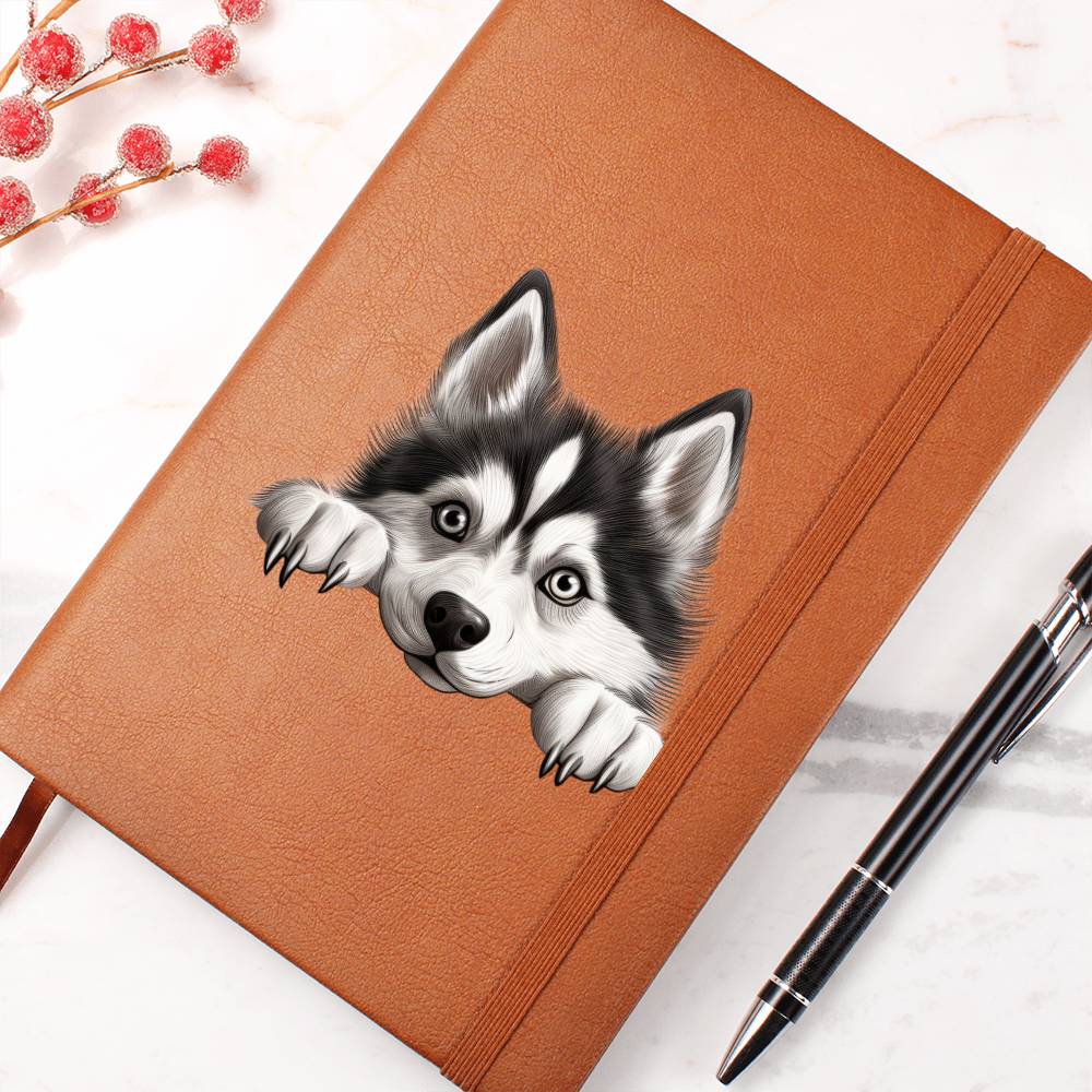 Siberian Husky Peeking - Vegan Leather Journal