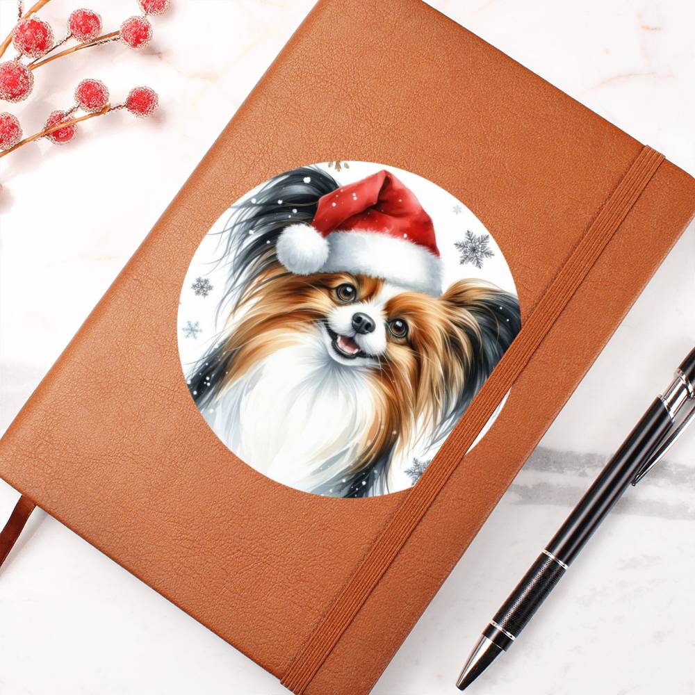 Christmas Dog - Papillon - Vegan Leather Journal