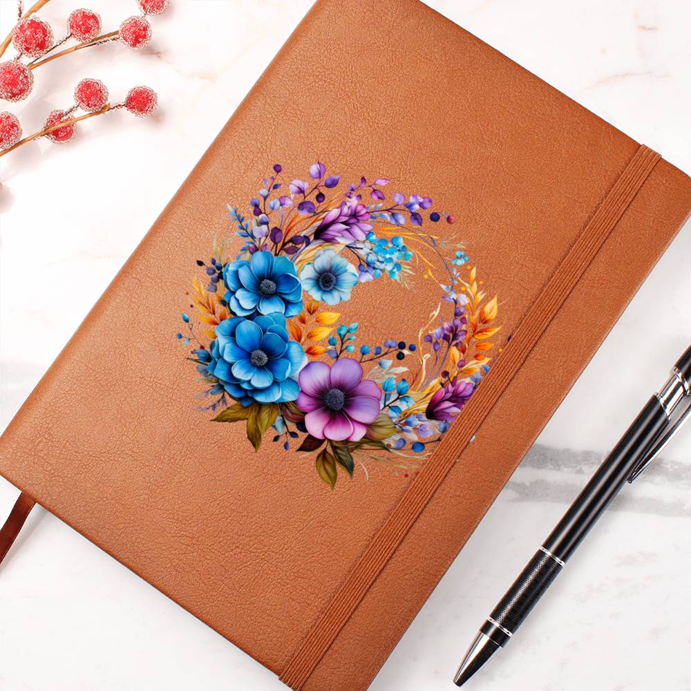Floral Flower Wreath 026 - Vegan Leather Journal