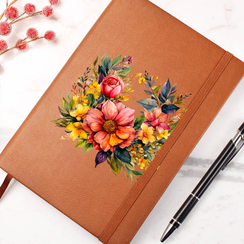 Floral Flower Wreath 060 - Vegan Leather Journal