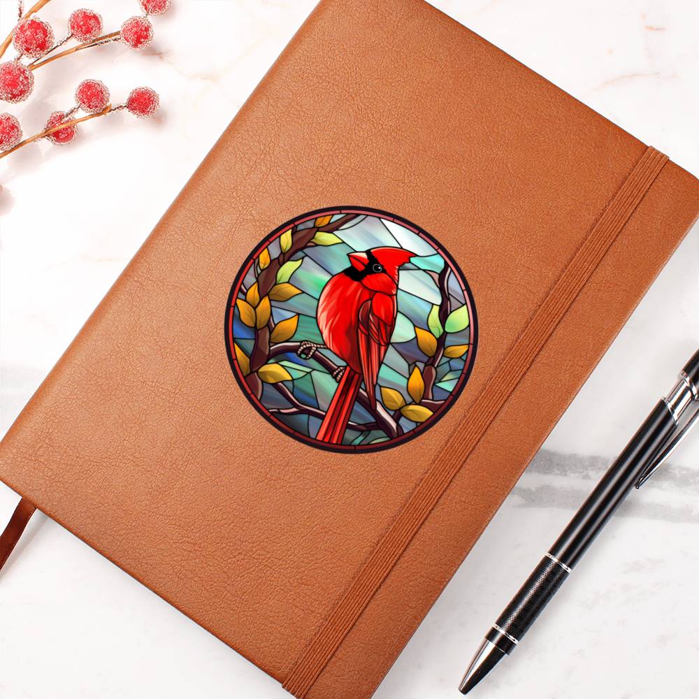 Christmas Red Cardinal Stained Glass Design 012 - Vegan Leather Journal