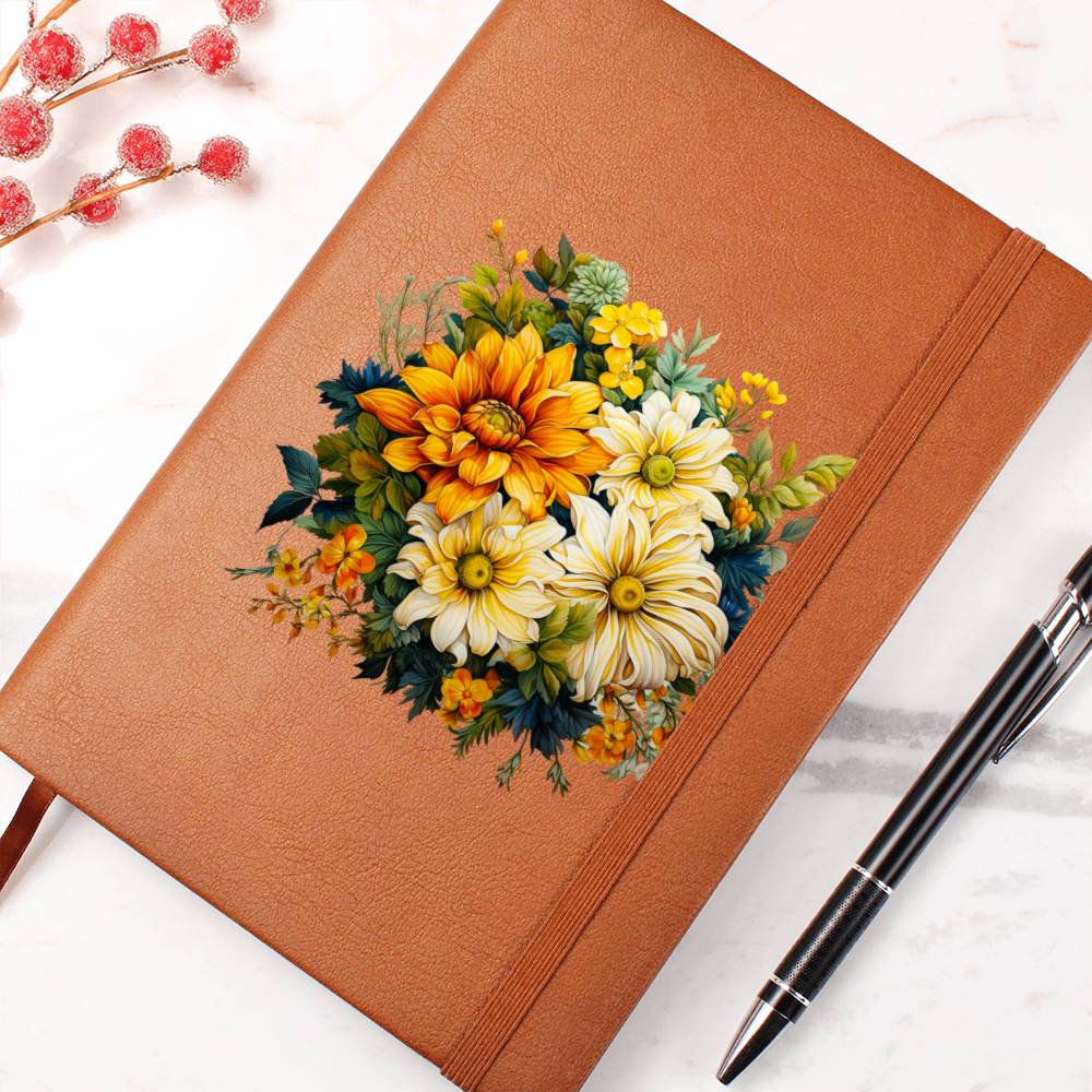 Floral Flower Wreath 093 - Vegan Leather Journal