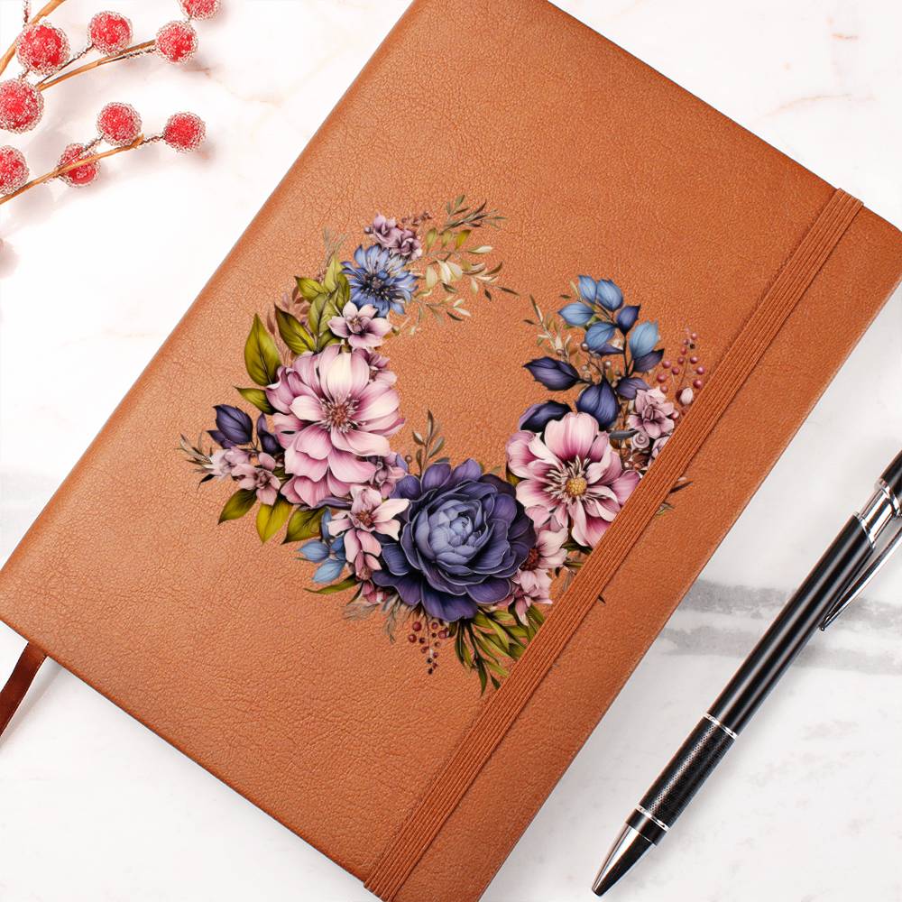 Floral Flower Wreath 056 - Vegan Leather Journal
